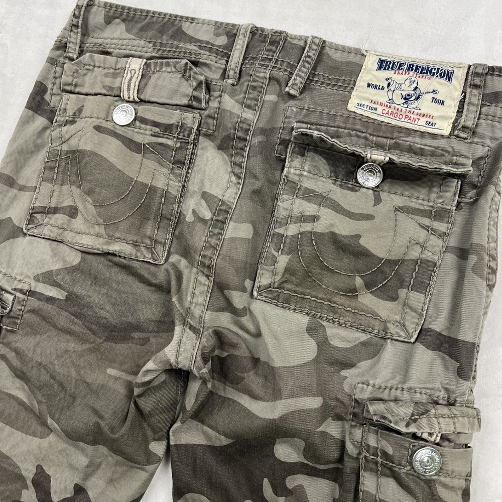 True Religion Cargo Pants Mens 33 Green Camo Straight Leg Utility Tactical